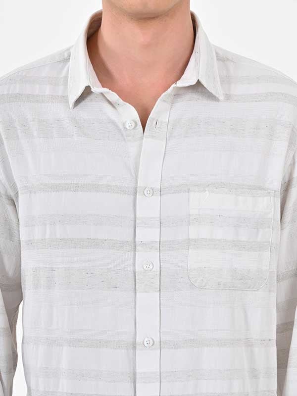 Indian Terrain Men's Regular Fit Full Sleeve Striped Off White Shirt